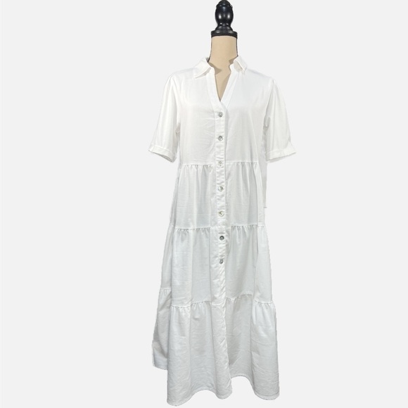 Boho Vibes White Button down Ruffle Short Sleeve Dress - Picture 2 of 7